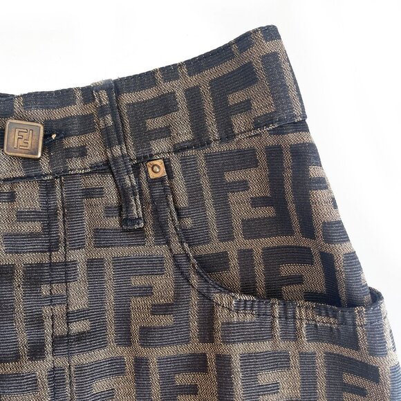 Authentic FENDI FF Zucca Vintage Printed Mini Skirt Brown Tan Pockets - Picture 5 of 12